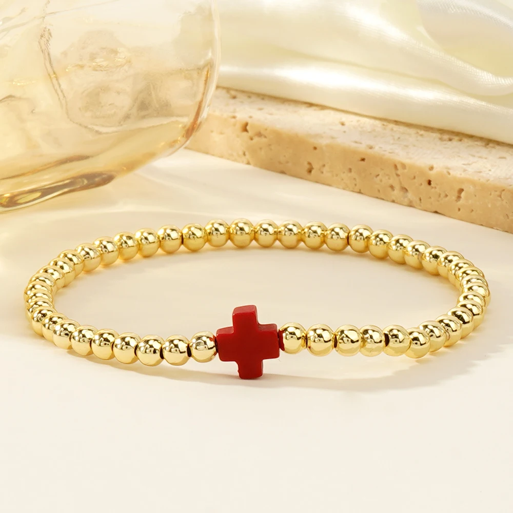 1PC Bohemian style women\'s bracelet with colorful cross copper beads and bead beads, suitable for layering and daily gift giving