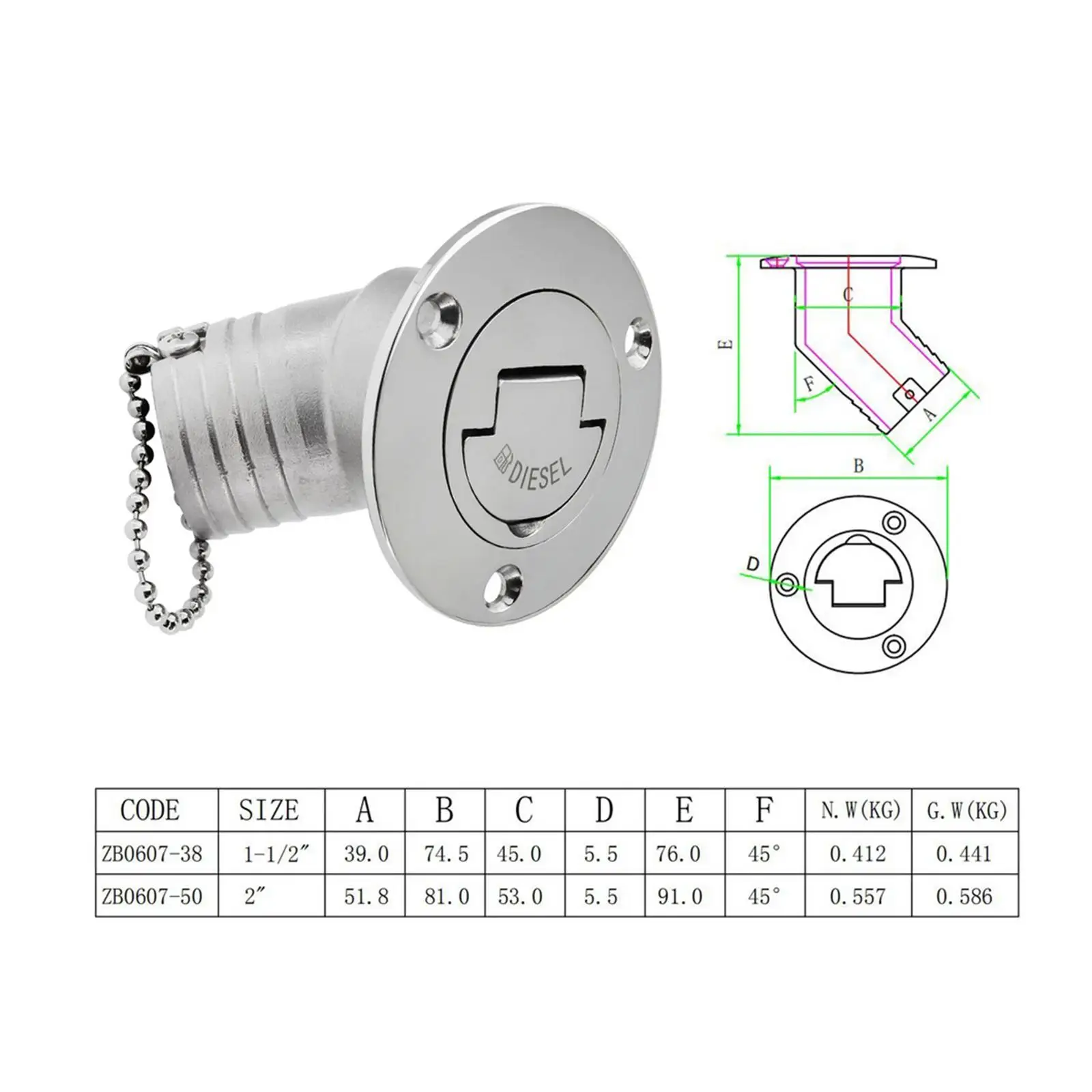 

Boat Deck Filler Cap Stainless Steel Sturdy Leak Proof Marine Hardware Part for Ships Yachts Rvs Trucks and Trailers