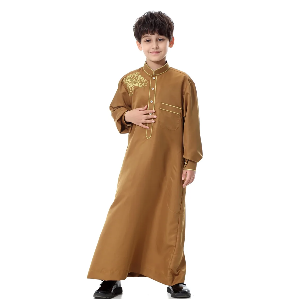 وصول جديد Oem مسلم مراهق Thobe Thawb بيج بوي قسط اللباس التطريز النمط السعودي الجلباب للبنين #4