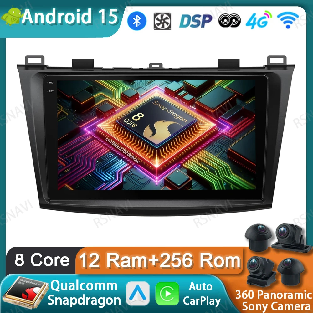 

Car Radio Android 15 For Mazda 3 2009-2013 Qualcomm Viedo Player 4G LTE Autoradio Wireless Carplay Auto Head Unit DSP 5G WIFI BT