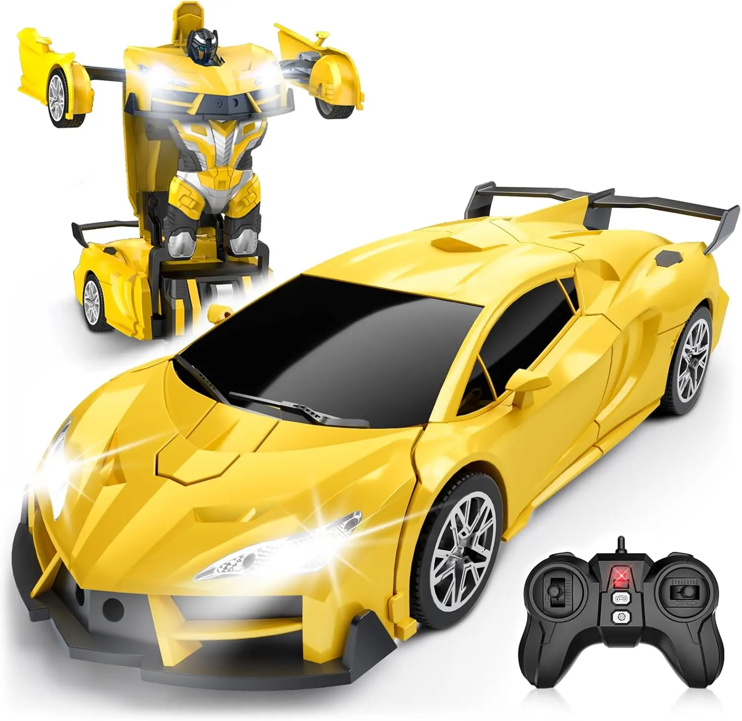 Remote Control Transform Car for Kids, 2-in-1 Racing Robot Toy with 360° Spin & LED Lights, Ages 3-8 Birthday Christmas Gift