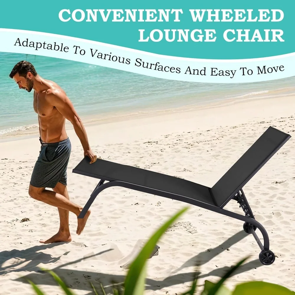 طقم كراسي صالة خارجية كبيرة الحجم مكون من قطعتين مع مسند ظهر قابل للتعديل، مقاومة للماء، بعجلات لسهولة الحركة #5