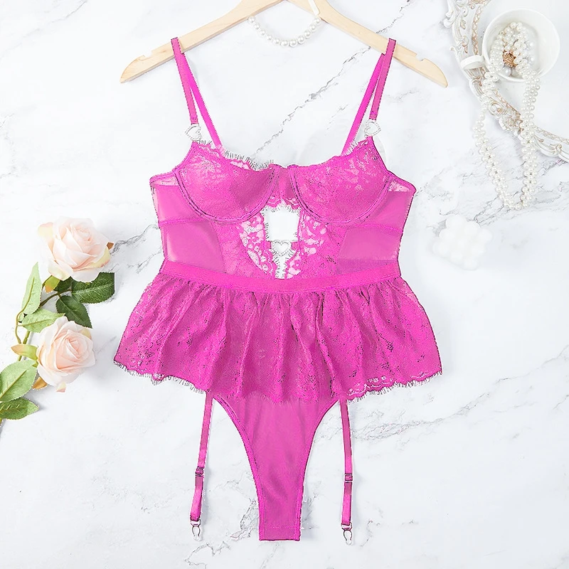 Bra Set Floral Exotic Sheer Lace Sexy Lingerie For Woman Transparent Porno Sexual Clothing Babydoll Teddy Dress Sexiest Nighties image 4