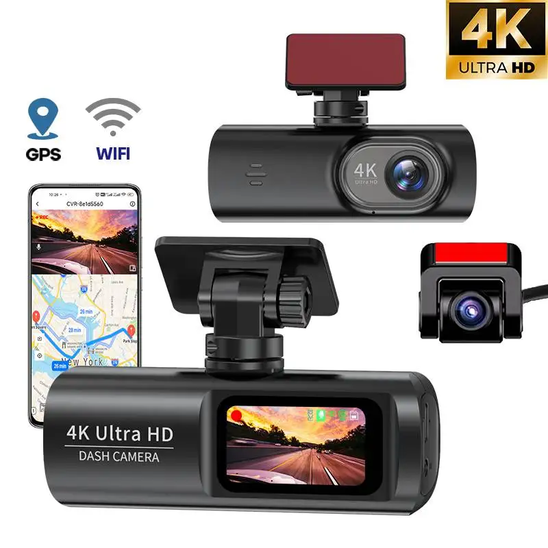 E-ACE Dashcam 4K GPS WIFI front and rear 3 channel car dvr dash cam usb 2 camera Video recorder Black box auto systems Smart