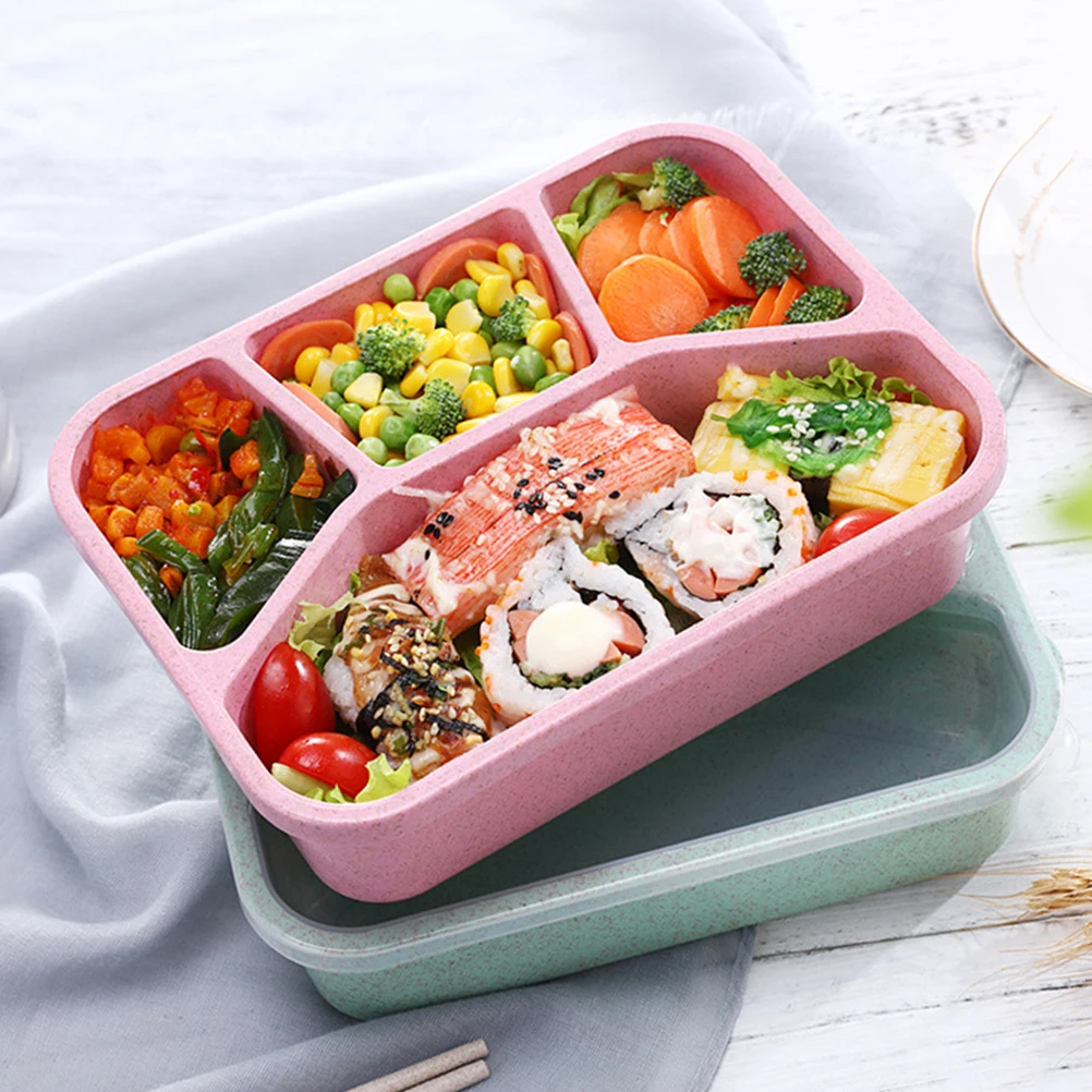 

Straw Wheat Lunch Microwave Heated Container Student 4 Compartments Lightweight Eco Friendly Kitchen Gadgets