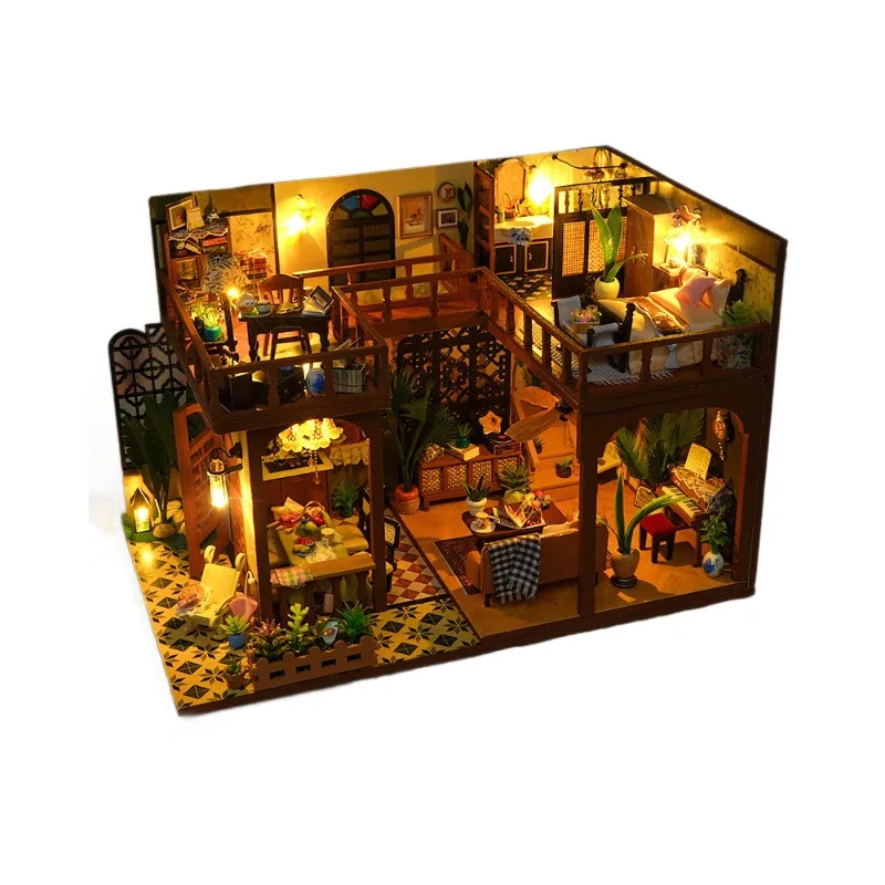2025 neue Diy Mini Holz Puppenhaus Möbel Licht Kit Puppenhaus Casa Miniatur Zubehör Handgemachte Holz Spielzeug Geburtstag Geschenke
