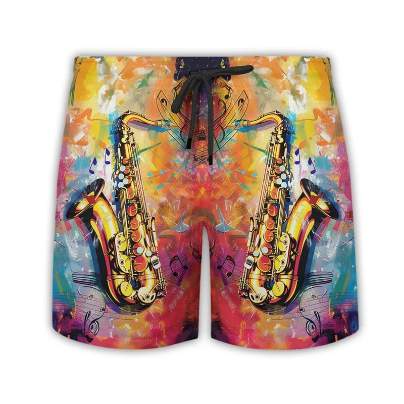 Saxophone 3D Printed Short Pants For Men Clothes Musical Instrument Beach Shorts Fashion Band Singer Club Bermudas Male Trousers