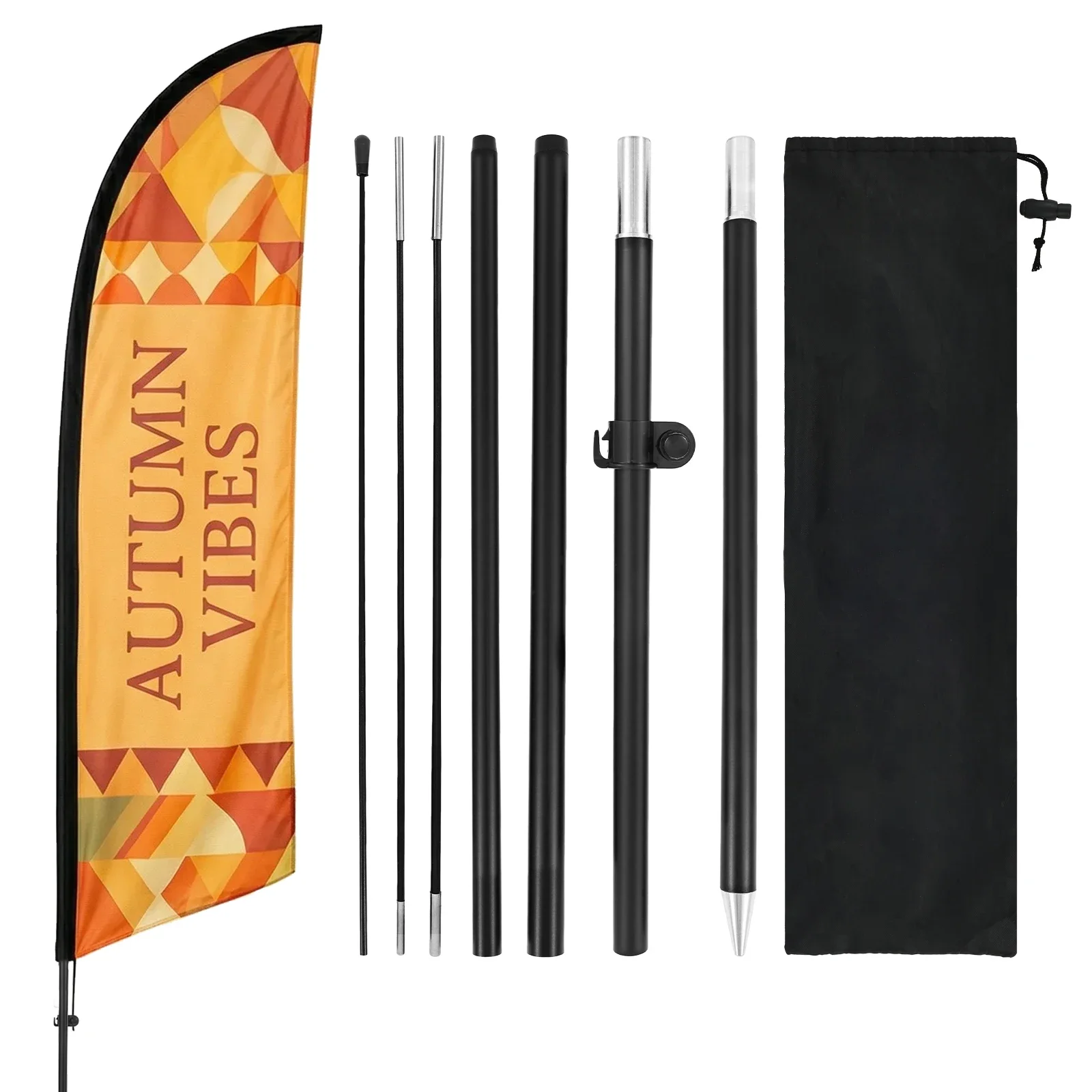 185cm Beach Feather Flag Pole Kit Aluminium Alloy Windproof Banner Flagpole with Ground Spikes for Outdoor Business Advertising