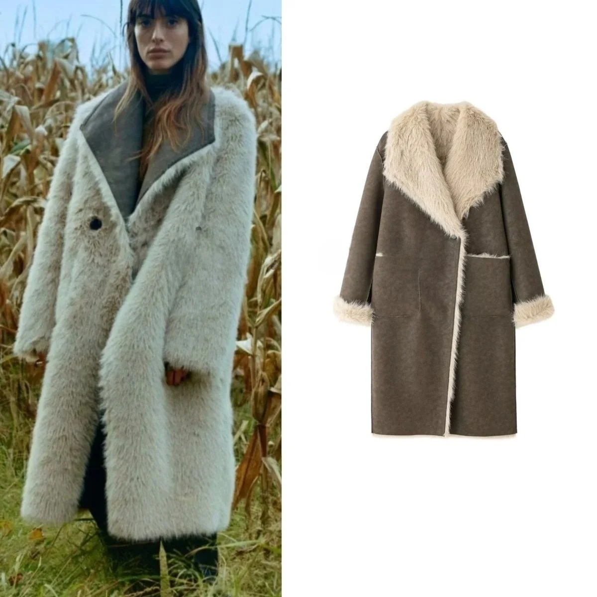 

Premium Autumn Winter Women's Long Double-Sided Fur Leather Coat Velvet Surface Thiened Commute Sle Regular Sve Polyester