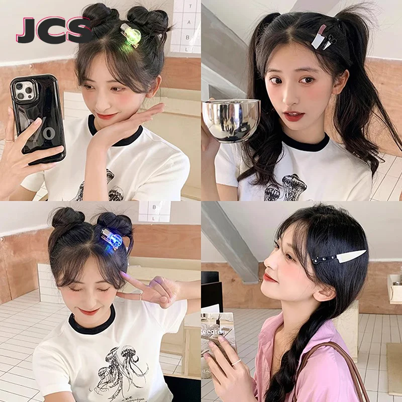 3/4Pcs Girls Hair Accessories Funny Knife Shape Hairpin Women Simulation Bulb Scissors Fork Side Clips Bangs Duckbill Clip