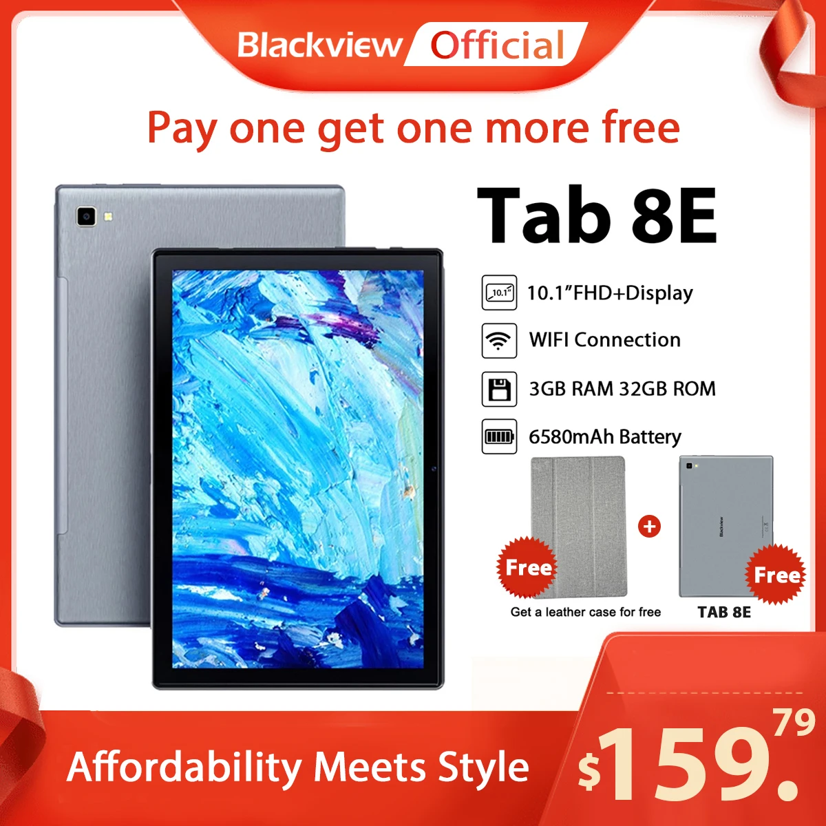 

Blackview Tab 8E 10.1 Inch Android 10 WIFI Tablet PC 3GB RAM 32GB ROM 13MP Rear Camera 6580mAh Battery Octa Core Dual Speakers