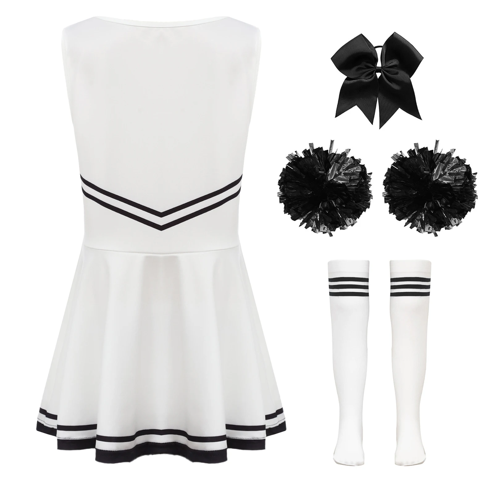 Girls Cheer Leader Halloween Costumes Suit Stage Performance Letter Print Cheerlead Dance Outfits with Flowers Socks Set