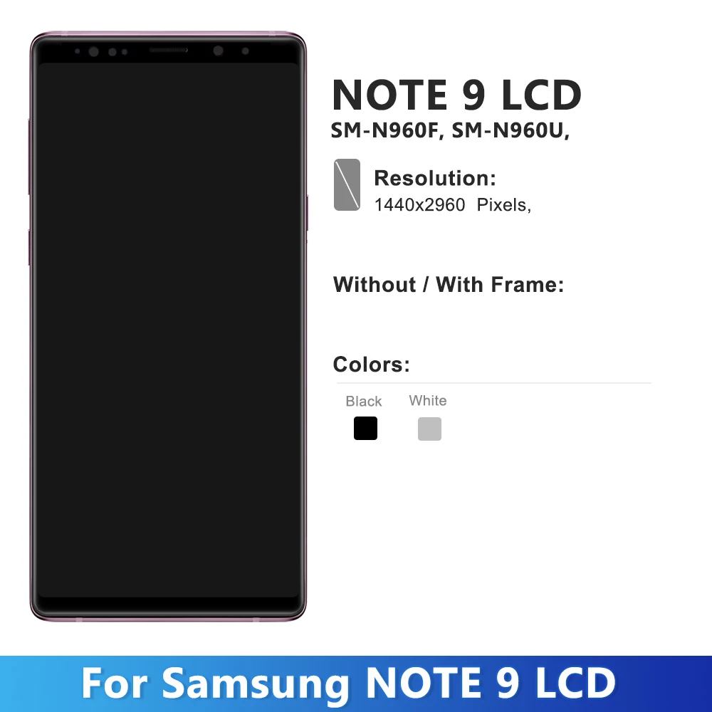 Note 9 LCD Touch Screen Digitizer Repair Parts For Samsung Note 9 Display with Frame N960F N960D/S Replacement 100% Tested