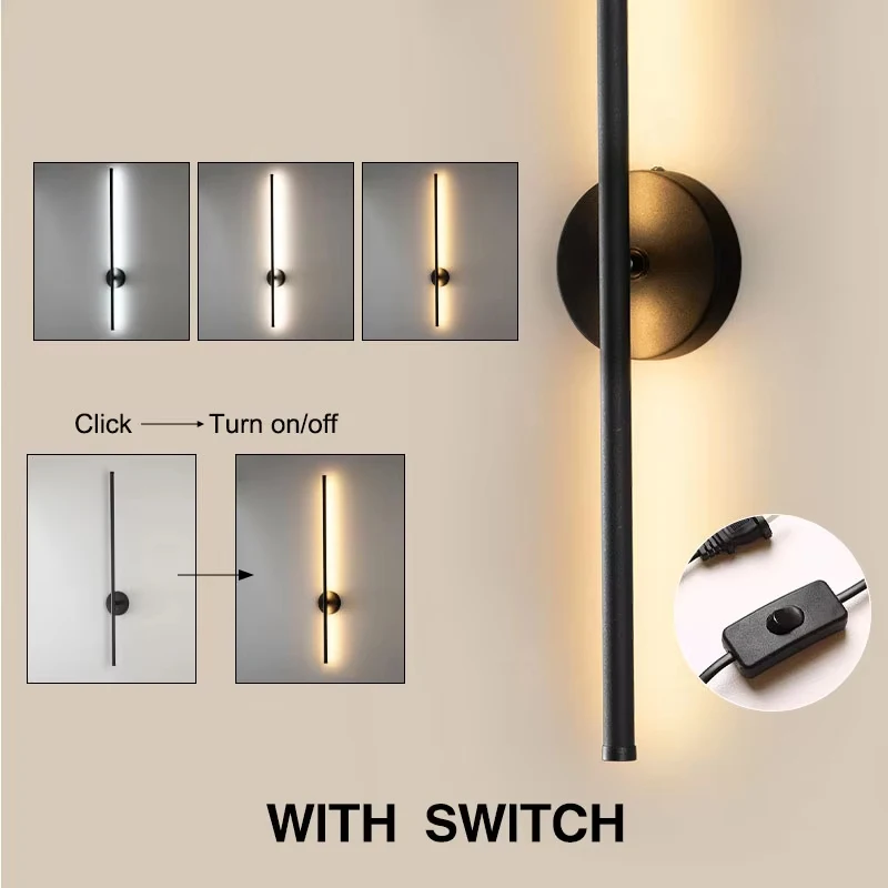 Imagem -03 - Nordic Black Led Wall Luminárias com Plug Switch Arandela para Corredor Candeeiros do Corredor Decoração Interior Foyer do Quarto