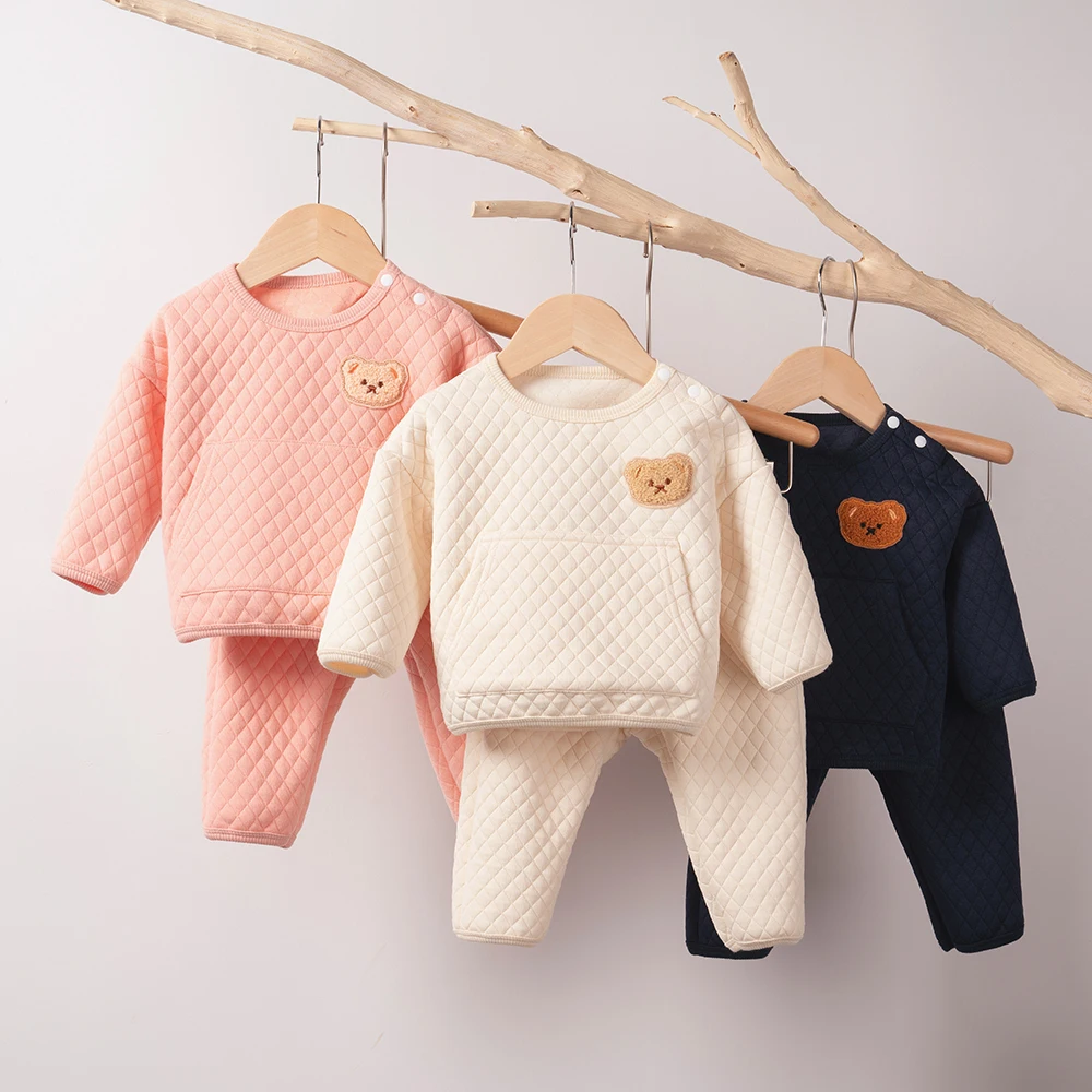 Autumn/Winter Children Clothing Sets Warm and Soft Cute Bear Cartoon Sweater+ Casual Pants Two-piece Suit 0-24M