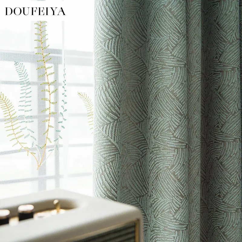 High-grade thickened cotton linen jacquard curtain blackout Nordic living room bedroom floor-to-ceiling windows