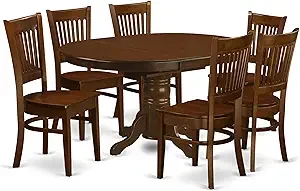 7 Piece Kitchen Table & Chairs Set Consist of an Oval Dining Room Table with Butterfly Leaf & 6 Linen Fabric Upholstered Chairs