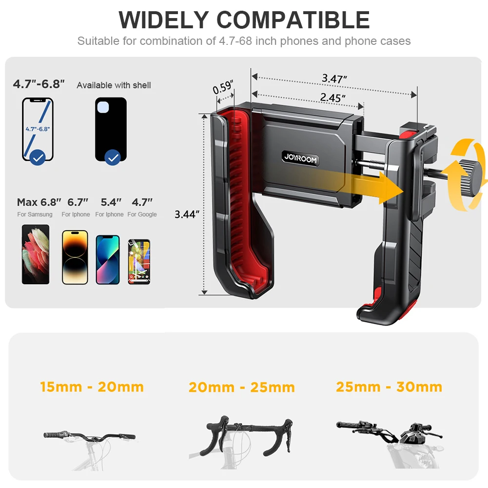 ABS 자전거 휴대폰 지지대 충격 방지 오토바이 휴대폰 브래킷, 한 손으로 조작, 360 도 조정, 4.7-7 인치