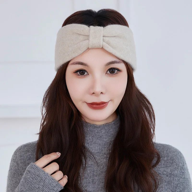 

MVLYFLRT Women's 100% Pure Goat Cashmere Headband Solid Color Knitted Hair Accessory for All Seasons