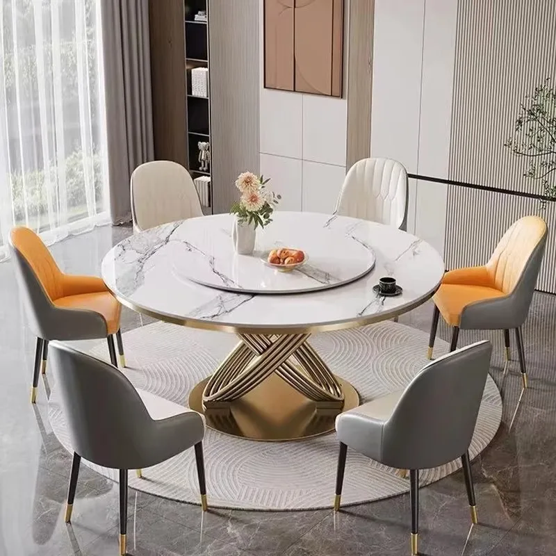 

Luxury Round Dining Set For Home Italian Durable Round Dining Table Furniture Modern Golden Dinner With Chairs