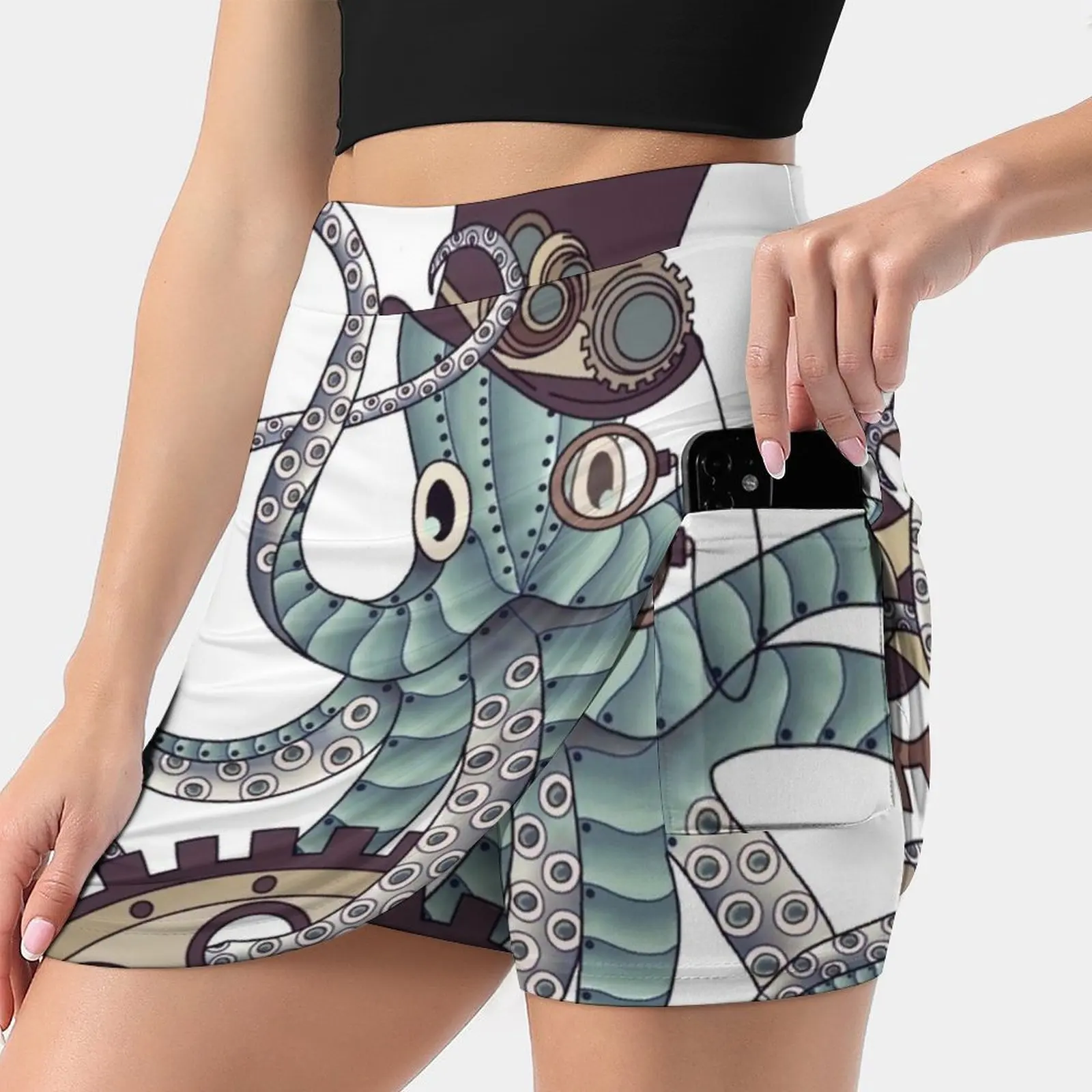 Mr. Octopus Women's skirt Sport Skort Skirt With Pocket Fashion Korean Style Skirt 4Xl Skirts Steampunk Octopus Clockwork