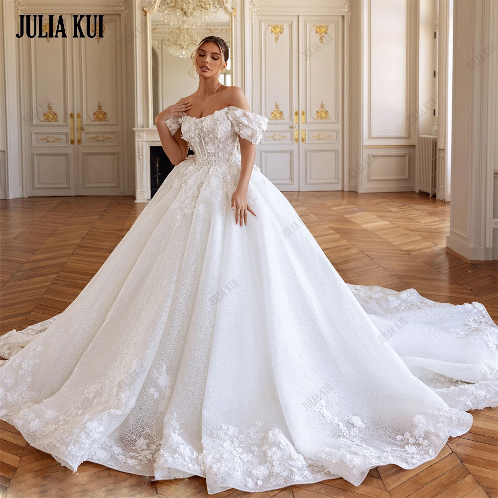 

Julia Kui Custom Made Elegant Princess Ball Gown Wedding Dresses Beaded Flowers Embroidery Bridal Gowns Vestido De Boda