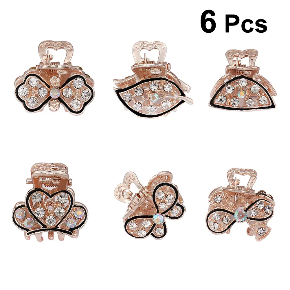 

6Pcs Fashion Rose-Inspired Hair Claw Hollow Design Shiny Rhinestone Mini Clamps for Women Reliable Hold Lightweight Hair