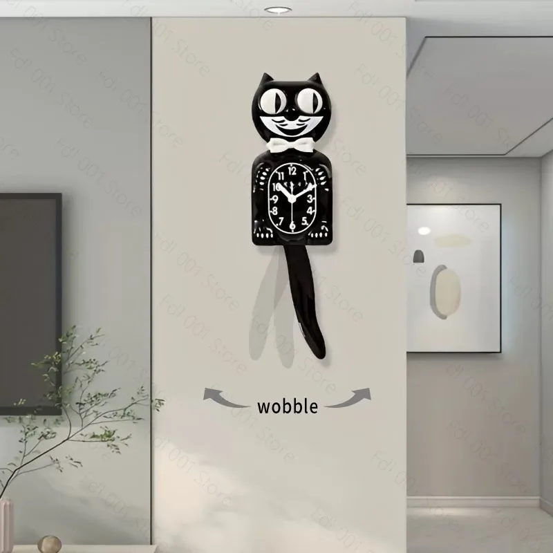 Wall  Cartoon Tail Swinging Wall Clock Cute Cat Personality Home Living Room Quartz Clock view 3