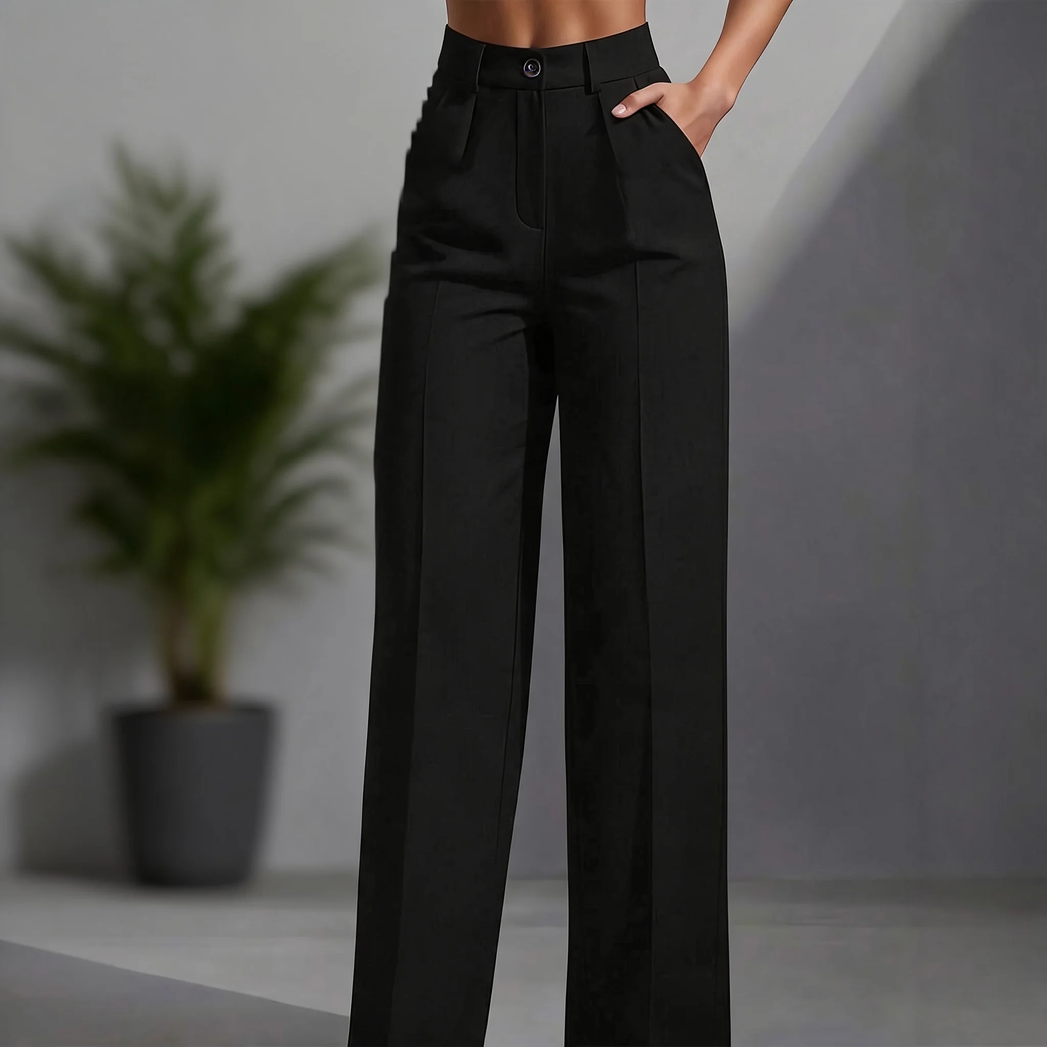 Casual High Waist Pants Japanese Korean Casual with Straight Leg Full Length Pleated Pocket Regular Thickness Women Pants