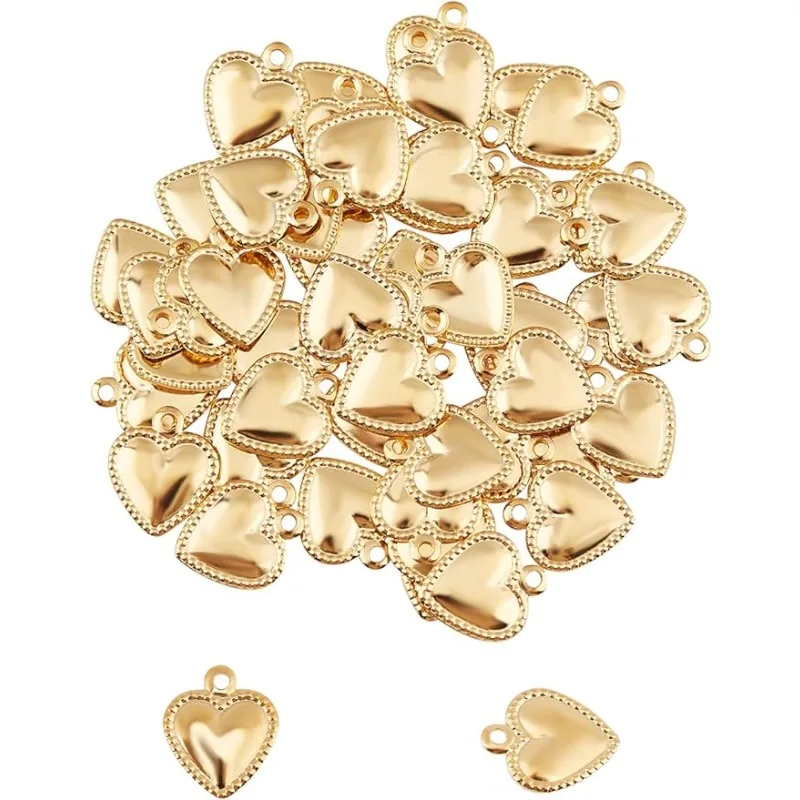 100pcs Golden Puffy Heart Charms 304 Stainless Steel Pendants 1mm Small Hole Heart Charms