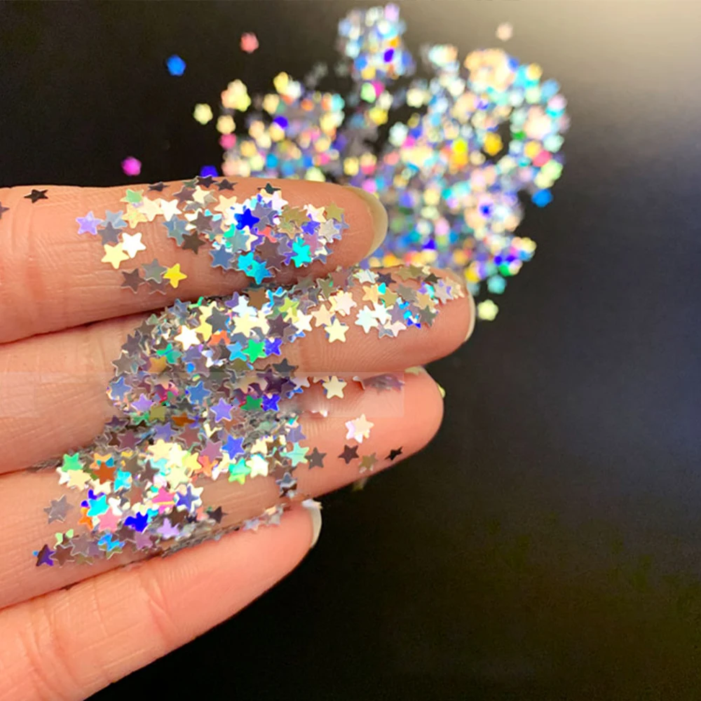 10g 3mm Star Glitter Nail Sequins Gold/Silver Chunky Holographic Flakes DIY BulK Laser Stars GLITTER Nail Decor/DIY Epoxy Craft*