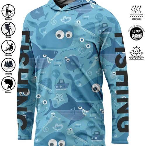Imagen 2 del producto Camisa de pesca con capucha para hombre, protección Uv para exteriores, talla grande, estampado de camuflaje, Jersey que absorbe la humedad, ropa de pesca, Tops, 2024