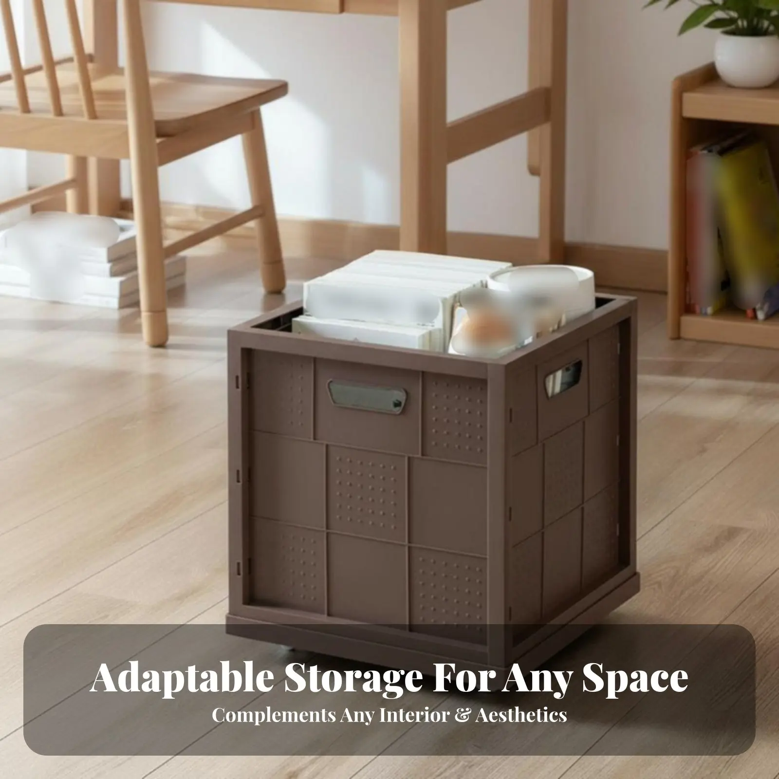 ヴィンテージデザインブックビン長持ちする車輪付きブックオーガナイザーハンドル付き積み重ね可能な収納ボックス折りたたみ式収納コンテナ