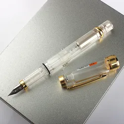 Yüksek kaliteli dolma kalem şeffaf reçine büyük kapasiteli Piston doldurma EF/F Nib öğrenci yazma mürekkep kalem