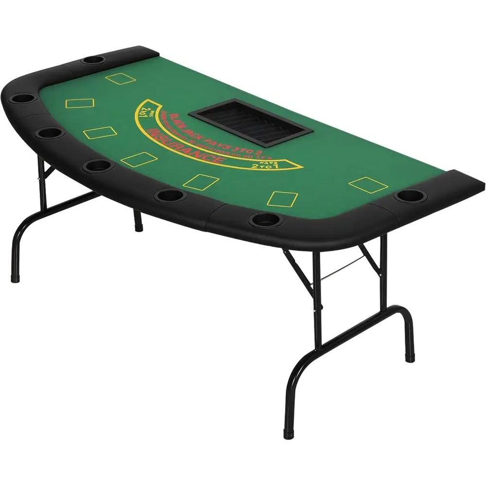 

72-inch Poker Table with 7 Player Spots, Blackjack Capable, Green Felt, Chip and Drink Holders