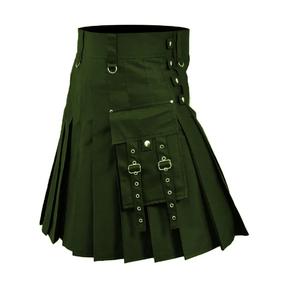 Falda escocesa plisada para hombre, vestido tradicional de las montañas, falda Medieval, Color sólido, moda gótica Punk, clásico