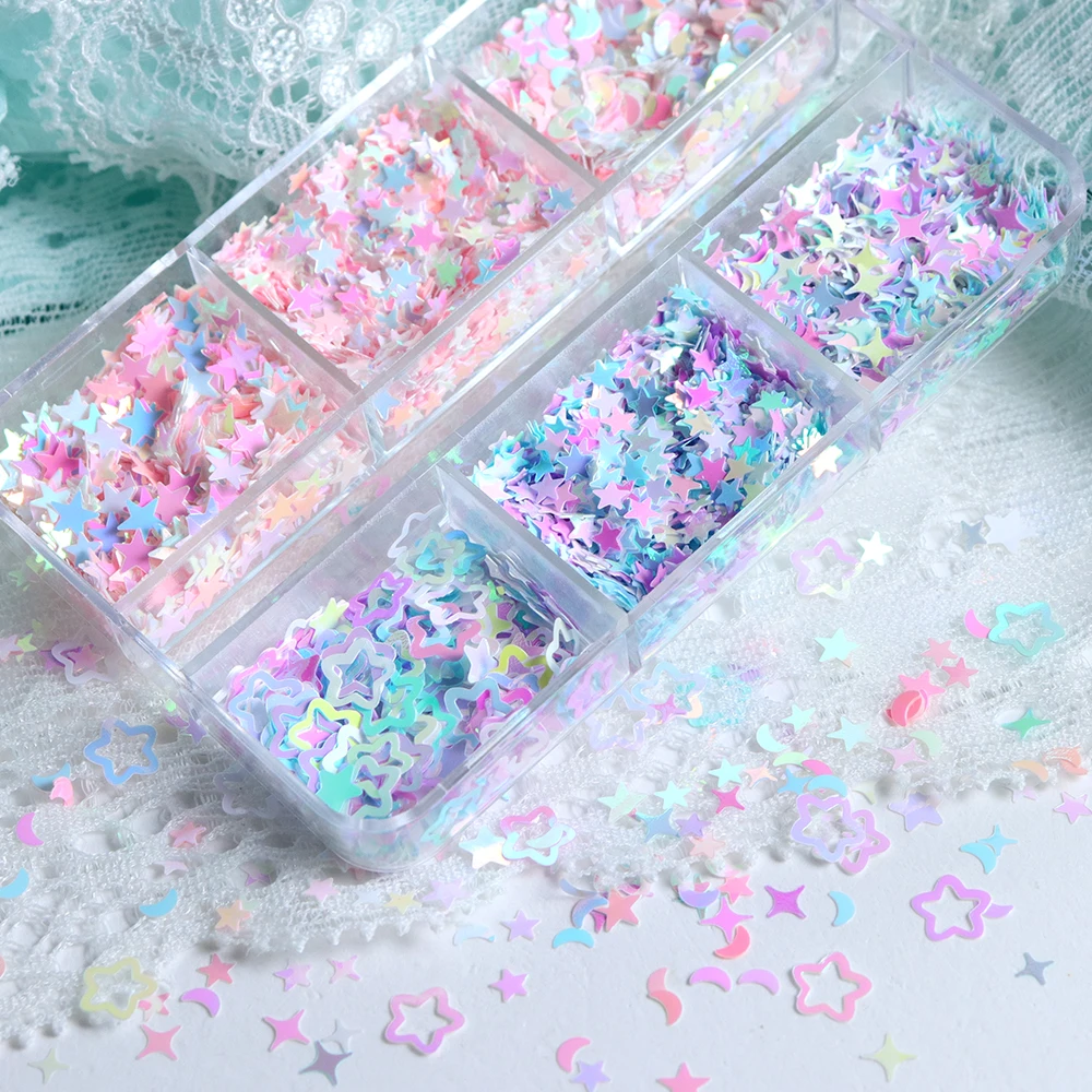 6 Grids Coloeful Stars Epoxy Resin Molds Filles Aurora Stars Glitter Flakes Resin Craft Fillers DIY Jewelry Making Accessories