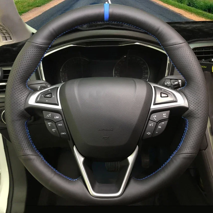 Black Artificial Leather Soft Car Steering Wheel Cover for Ford Mondeo 2014-2020 Edge Galaxy S-Max 2015 2016 2017 2018 2019 2020