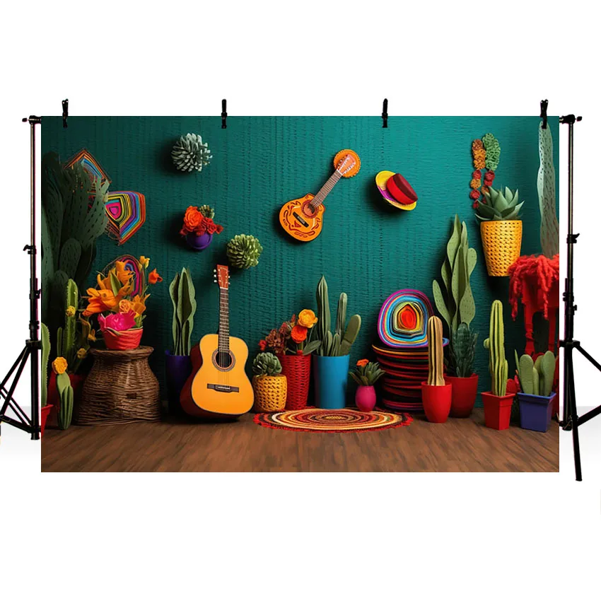 Mehofond Photography Background Mexican Western Saguaro Cactus Guitar Pink Floral Kid Birthday Party Decor Backdrop Photo Studio