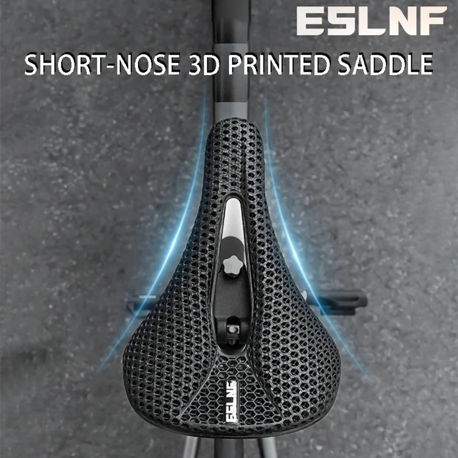 ESLNF 3D Printed Road Bike Seat T700 Carbon Speed Saddle Lightweight Short Nose Racing Bike Saddle High End Bicycle Parts