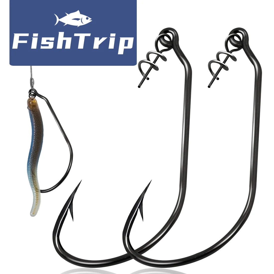 FishTrip  EWG Worm Hook with Centering Spring Spin Swimbait Hooks for Bass Fishing Soft Plastic Worm Lure Bait Hook Saltwater