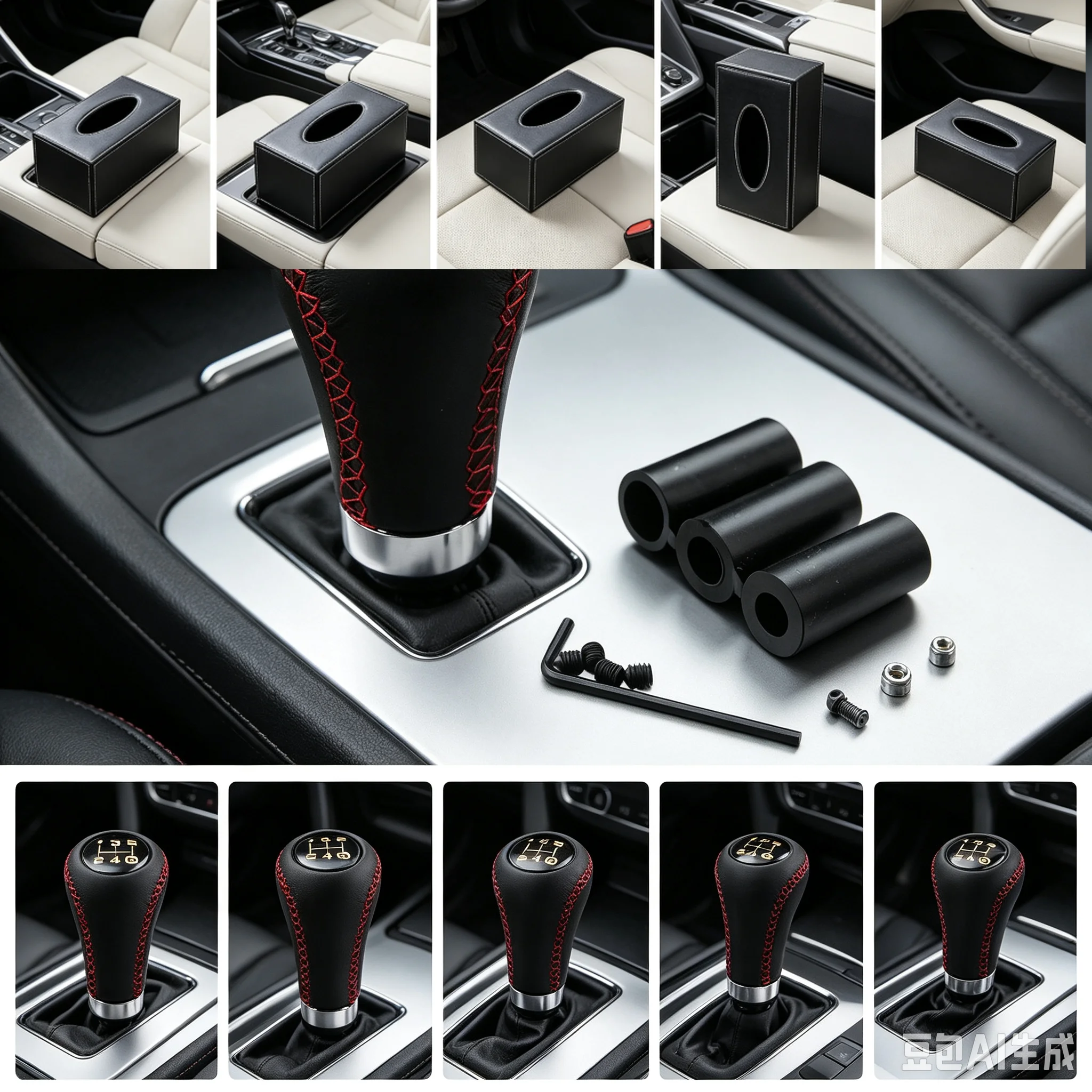 Universal Car Gear Shift Knob Gear Stick 5 6 Speed Manual Shifter Lever Black Red Line Stitch PU Leather AT MT