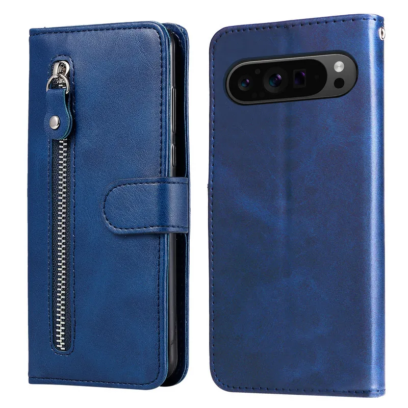 Pixel 9 Pro XL 5G Zipper Wallet Case For Google Pixel 9 Pro Leather Card Holder Flip Book Funda Pixel 8 Pro 8A 8 A Luxury Cover