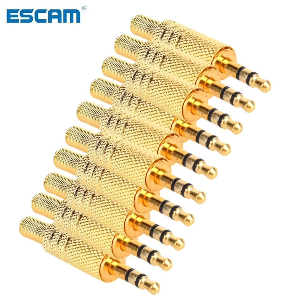 ESCAM 1/10Pcs/lot 3.5mm 1/8" Stereo Male Audio TRS Gold Plated Jack Plug Adapter Connector