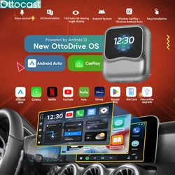 OTTOCAST Nano AI BOX Wirelss Carplay Android Auto AdaPter Android 13 QCM6225 8+128GB Voice Control Video Box for Toyota Benz VW