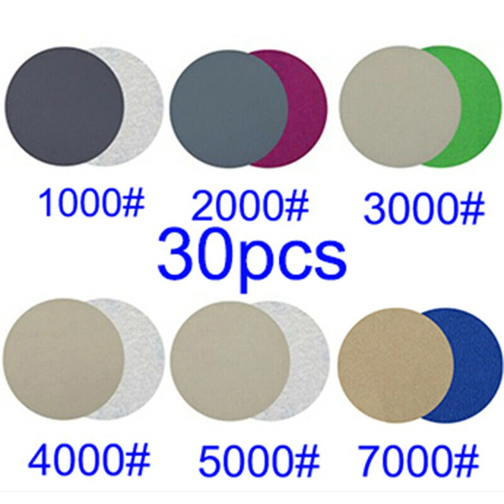 

30Pcs 3inch Sanding Discs 1000//3000/4000/5000/7000 Grit Wet & Dry Silicon Carbide And Waterproof Sandpaper Sanding Discs