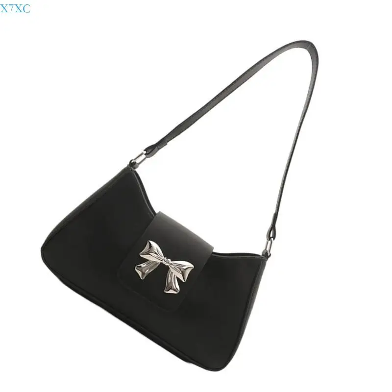 

X7XC Unique Bows Embellished Shoulder Purse PU Leather Armpit Bag for Everyday Use