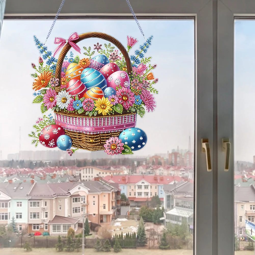 

Пасхальная корзина для яиц со стразами, алмазные художественные подвески, набор подвесок «сделай сам», алмазная живопись, украшения для декора садового окна