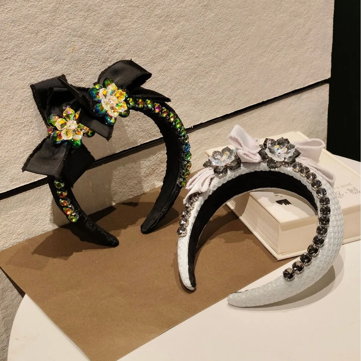 

European and American Retro Crystal Flower Multi-layer Bow Hairband Party Hair Accessory