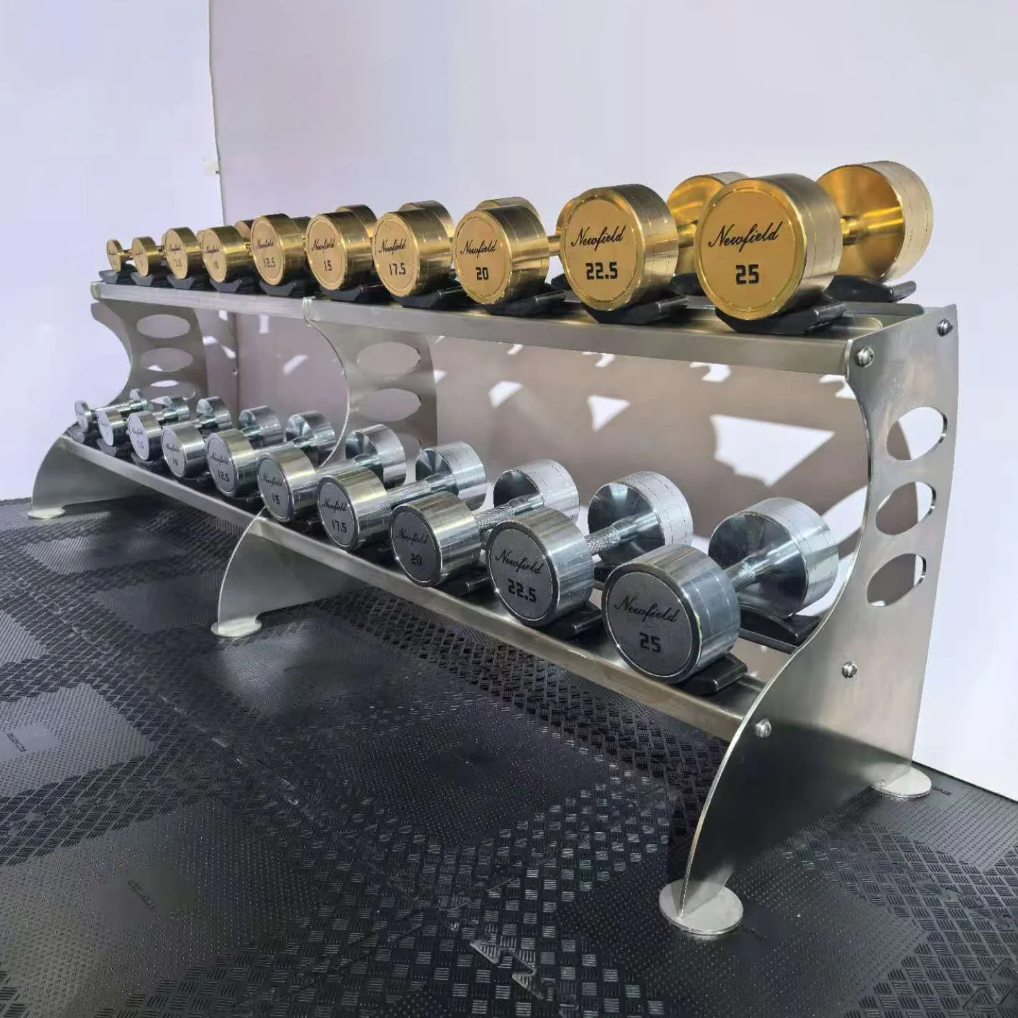 2026 China Commercial Training Equipment Dumbbell Rack 10 Pairs Two Tiered Heavy Duty Stainless Steel